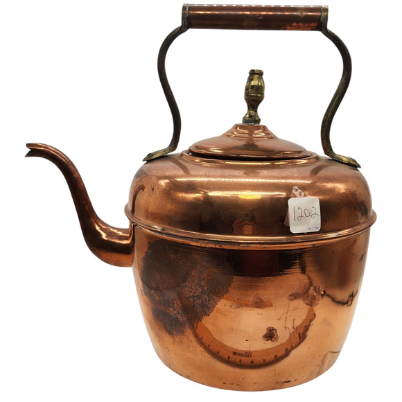 Vintage Brass & Copper Tea Kettle Beautiful Display